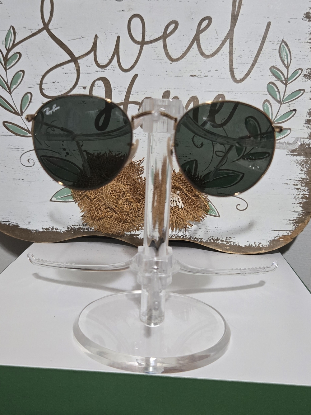 Ray-Ban Gold Frame Sunglasses with Dark Green Lenses